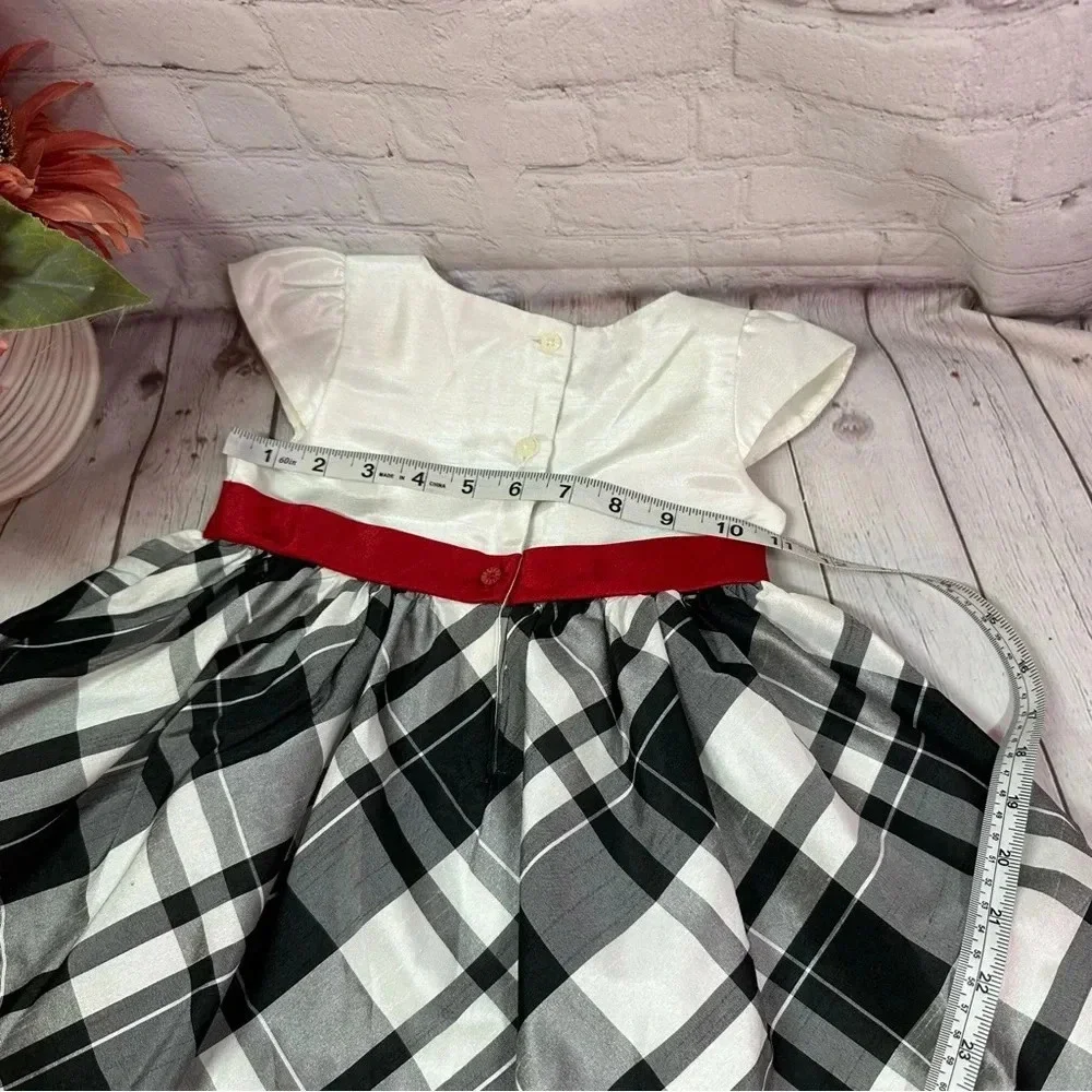 gymboree 2015 plaid skirt dress sz 3T red bow at waist cap sleeve holiday church